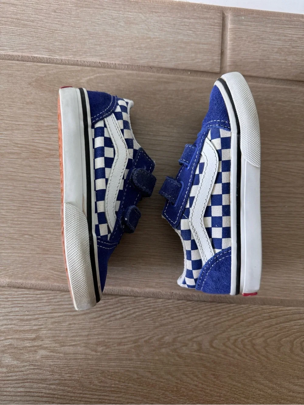 Vans Toddler Blue and White Checker Velcro Shoes